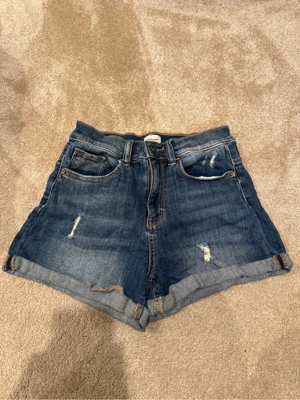 Sneak Peek Dark Blue Distressed Denim Shorts